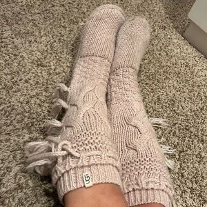 UGG Knit House Slipper Boots w/ Rubber Sole & Pom Details – Size Small